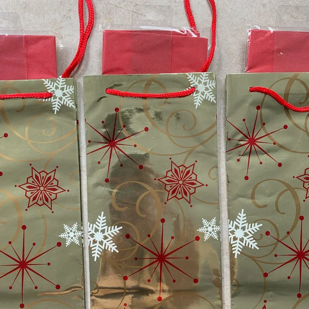 Lot 3x American Greetings Christmas Winter Holiday Party Gift Bags Gold Red NEW!